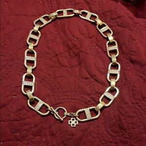 Ann Taylor Vintage Large Paperclip Gold Chain Necklace with Rhinestone accents